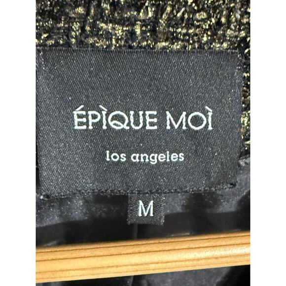 Gold Metallic Studded Tweed Jacket ÉPIQUE MOI gold cropped Size M EUC - Picture 4 of 4